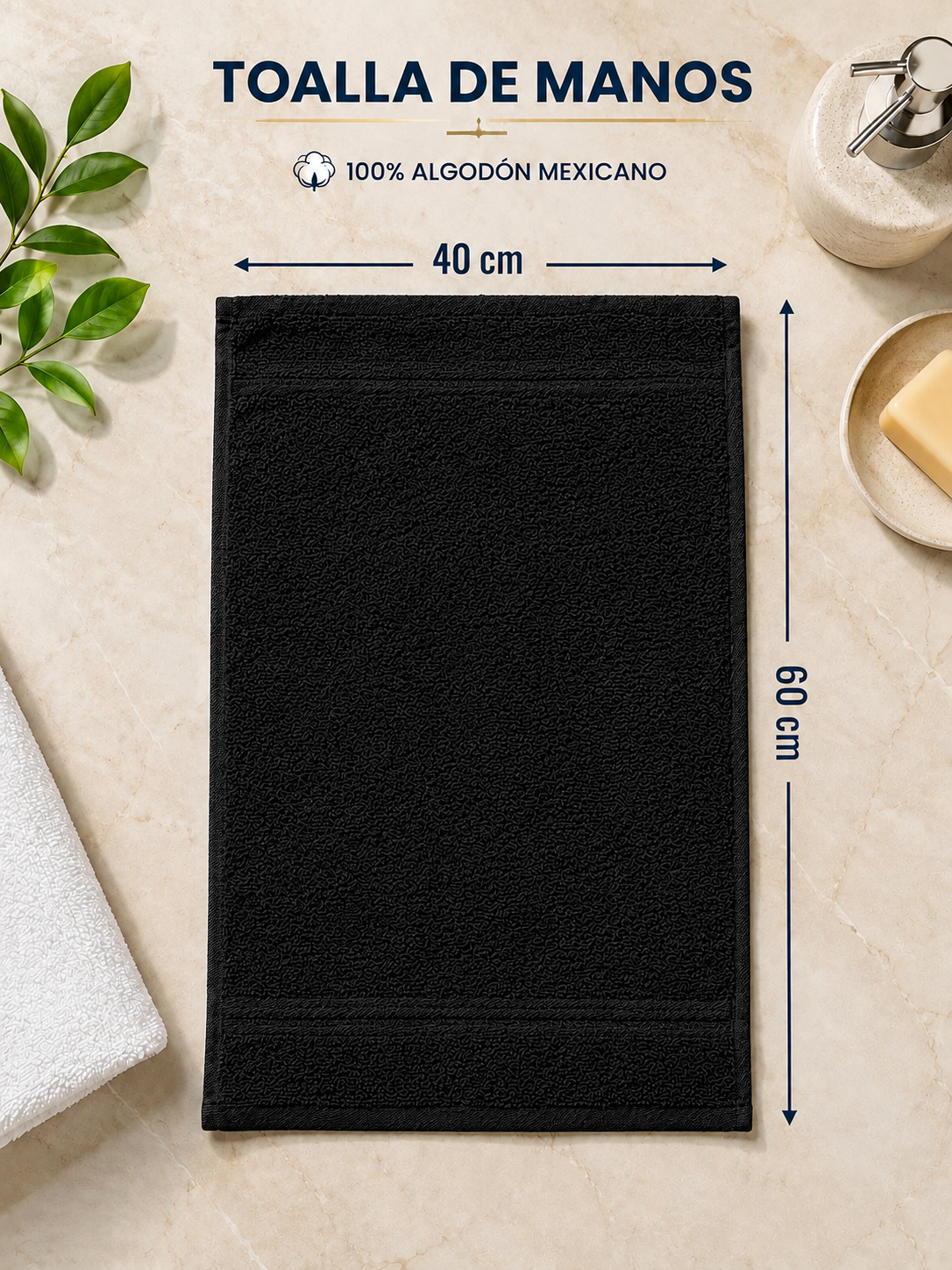 10 PIEZAS TOALLA DE MANOS NEGRO 100% ALGODON 60X40CM GRUESA Y ABSORBENTE