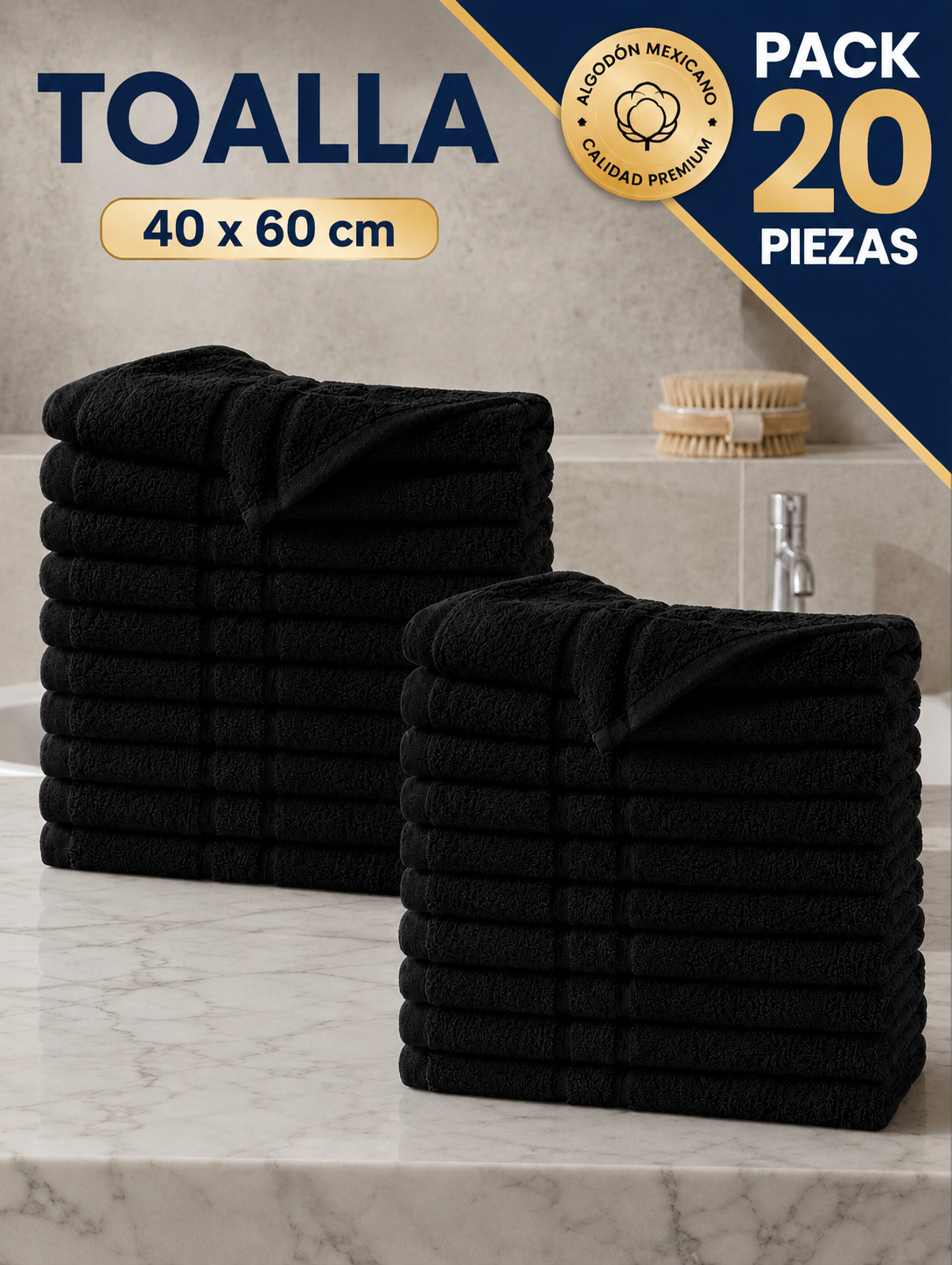 20 PIEZAS TOALLA DE MANOS NEGRO 100% ALGODON 60X40CM GRUESA Y ABSORBENTE