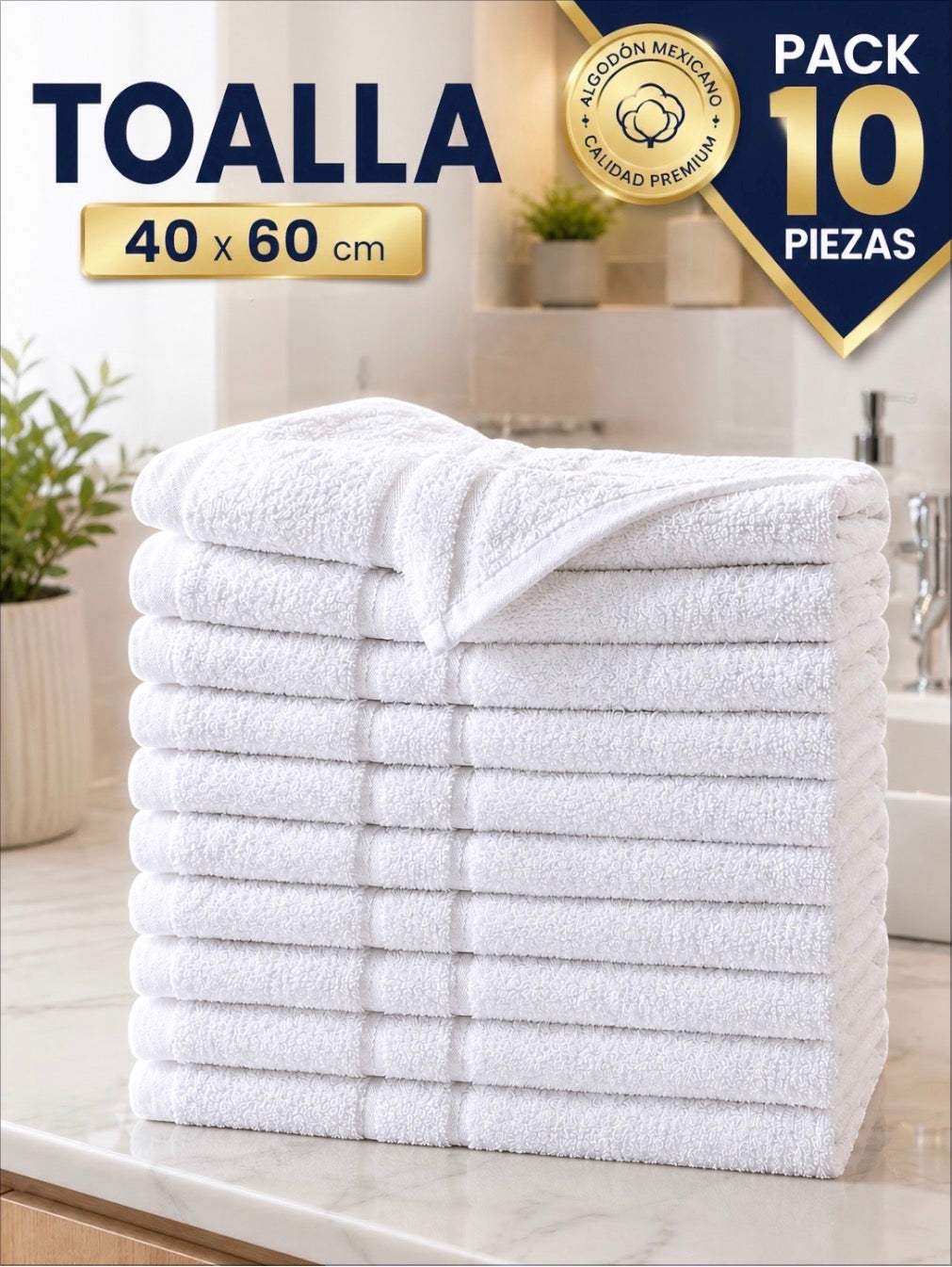 10 PIEZAS TOALLA DE MANOS BLANCO 100% ALGODON 60X40CM GRUESA Y ABSORBENTE