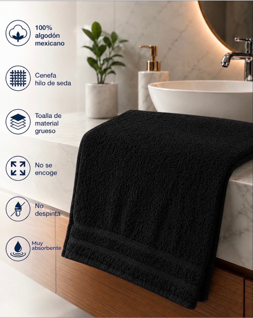 10 PIEZAS TOALLA DE MANOS NEGRO 100% ALGODON 60X40CM GRUESA Y ABSORBENTE