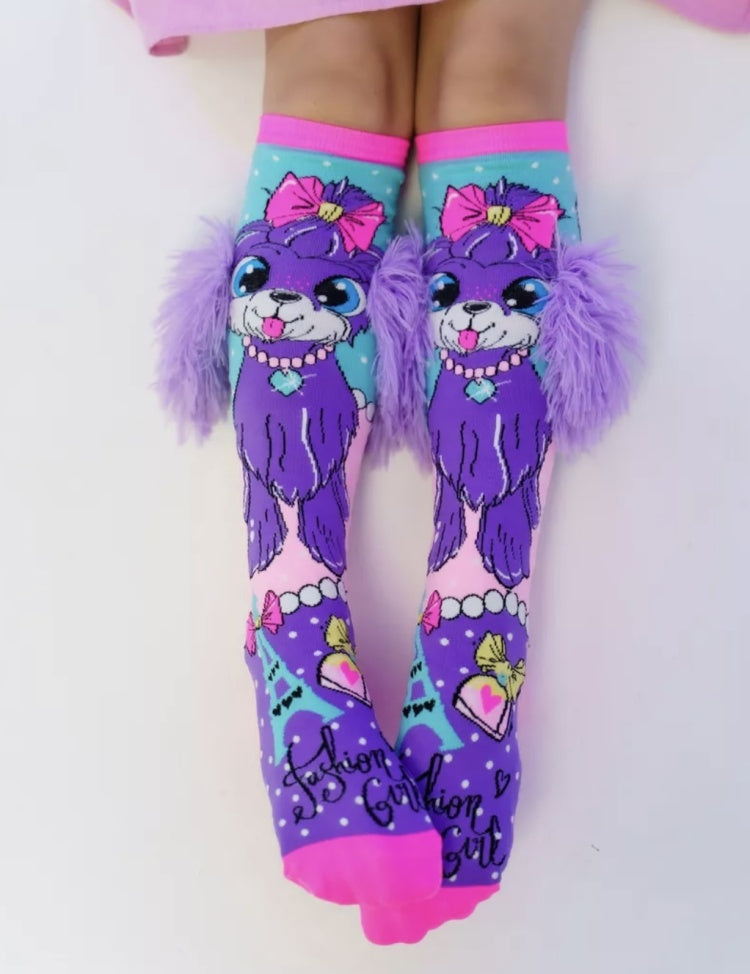 12 PARES DE CALCETA LOCA TALLA 1 A 5 AÑOS (13 a 20cm) un solo diseño PERRITO OREJAS MORADAS