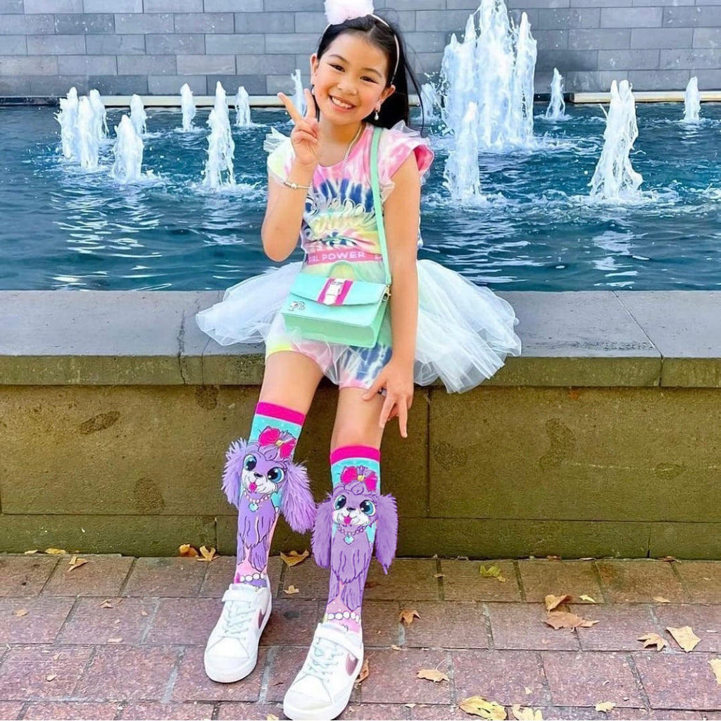 12 PARES DE CALCETA LOCA TALLA 1 A 5 AÑOS (13 a 20cm) un solo diseño PERRITO OREJAS MORADAS