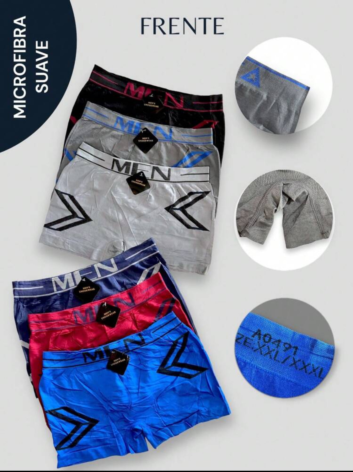 6 PIEZAS DE BOXER DE MICROFIBRA CÓMODO SUAVE Y GRAN ELASTICIDAD (EL ESTAMPADO PUEDE VARIAR )