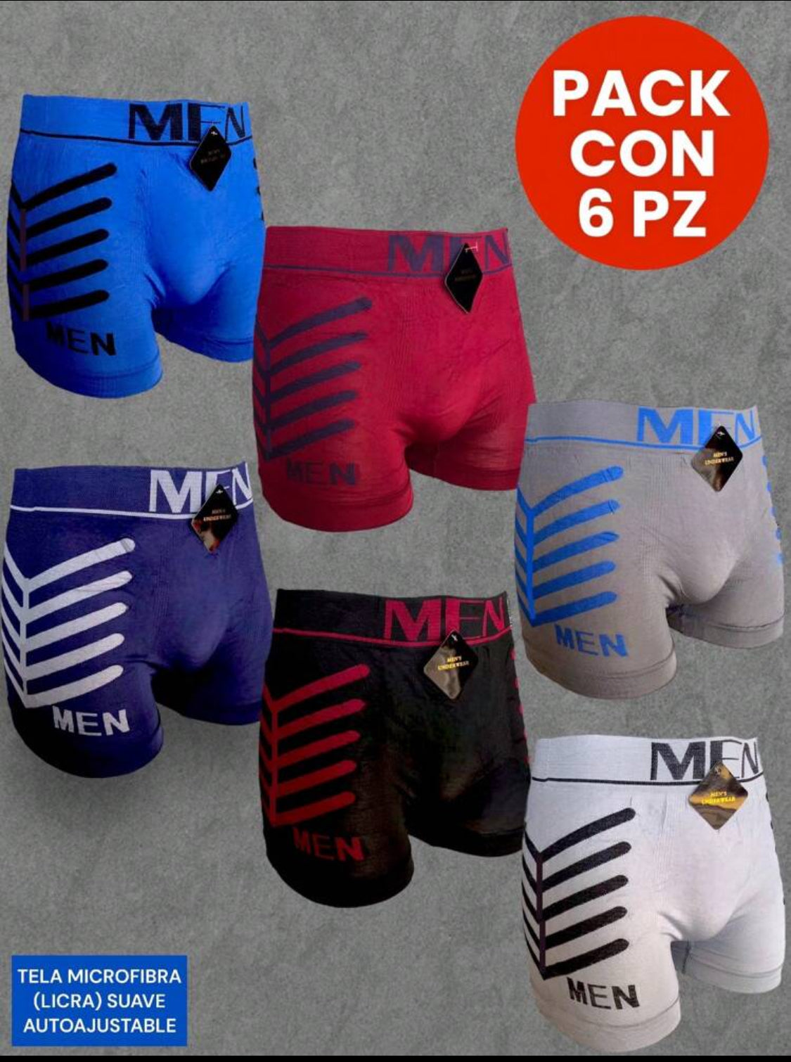 6 PIEZAS DE BOXER DE MICROFIBRA CÓMODO SUAVE Y GRAN ELASTICIDAD (EL ESTAMPADO PUEDE VARIAR )