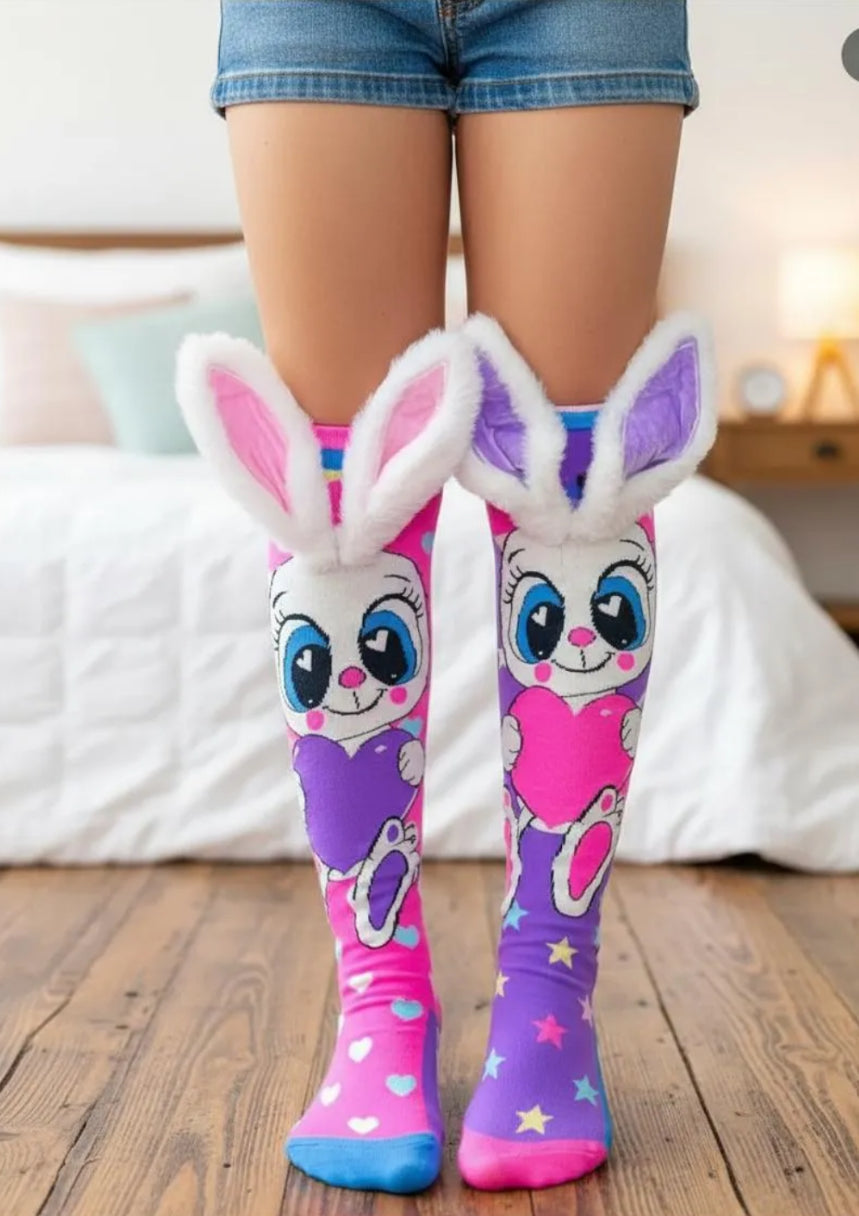 12 PARES DE CALCETA LOCA 3D PREMIUM CONEJO/CORAZONES UNITALLA PARA PIES QUE MIDAN DESDE 15CM HASTA 33CM