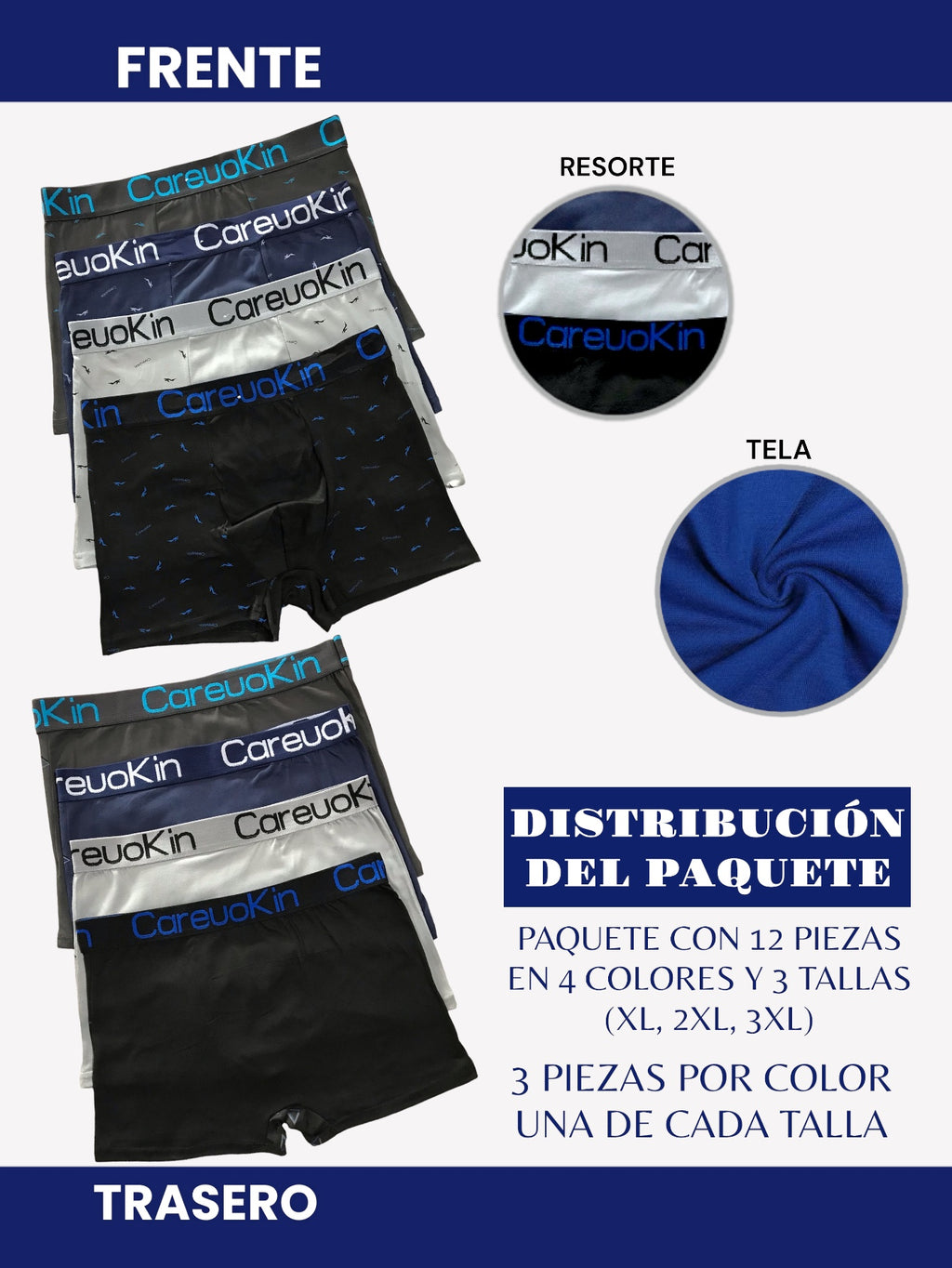 12 PIEZAS DE BOXER PARA CABALLERO TACTO ALGODON STRETCH, CÓMODO, SUAVE, PERFECTO SOPORTE Y CONFORT
