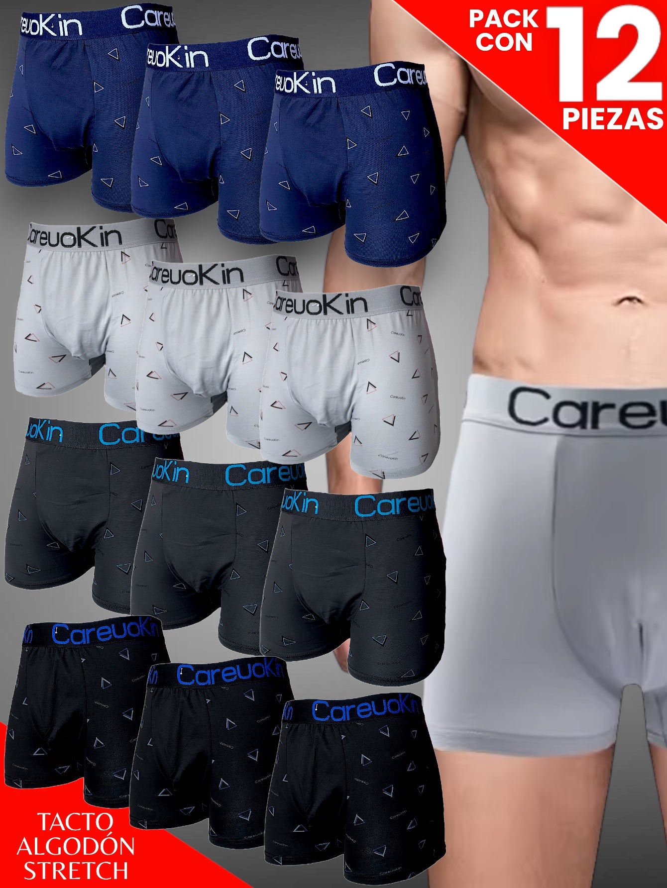 12 PIEZAS DE BOXER PARA CABALLERO TACTO ALGODON STRETCH, CÓMODO, SUAVE, PERFECTO SOPORTE Y CONFORT