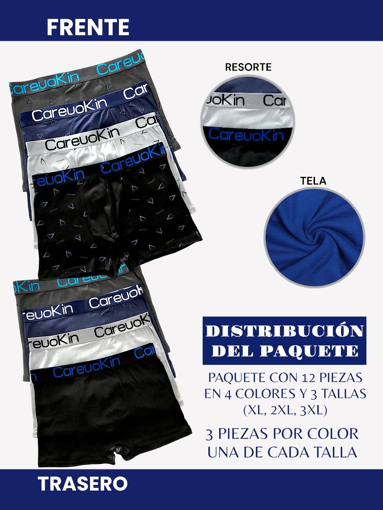 12 PIEZAS DE BOXER PARA CABALLERO TACTO ALGODON STRETCH, CÓMODO, SUAVE, PERFECTO SOPORTE Y CONFORT