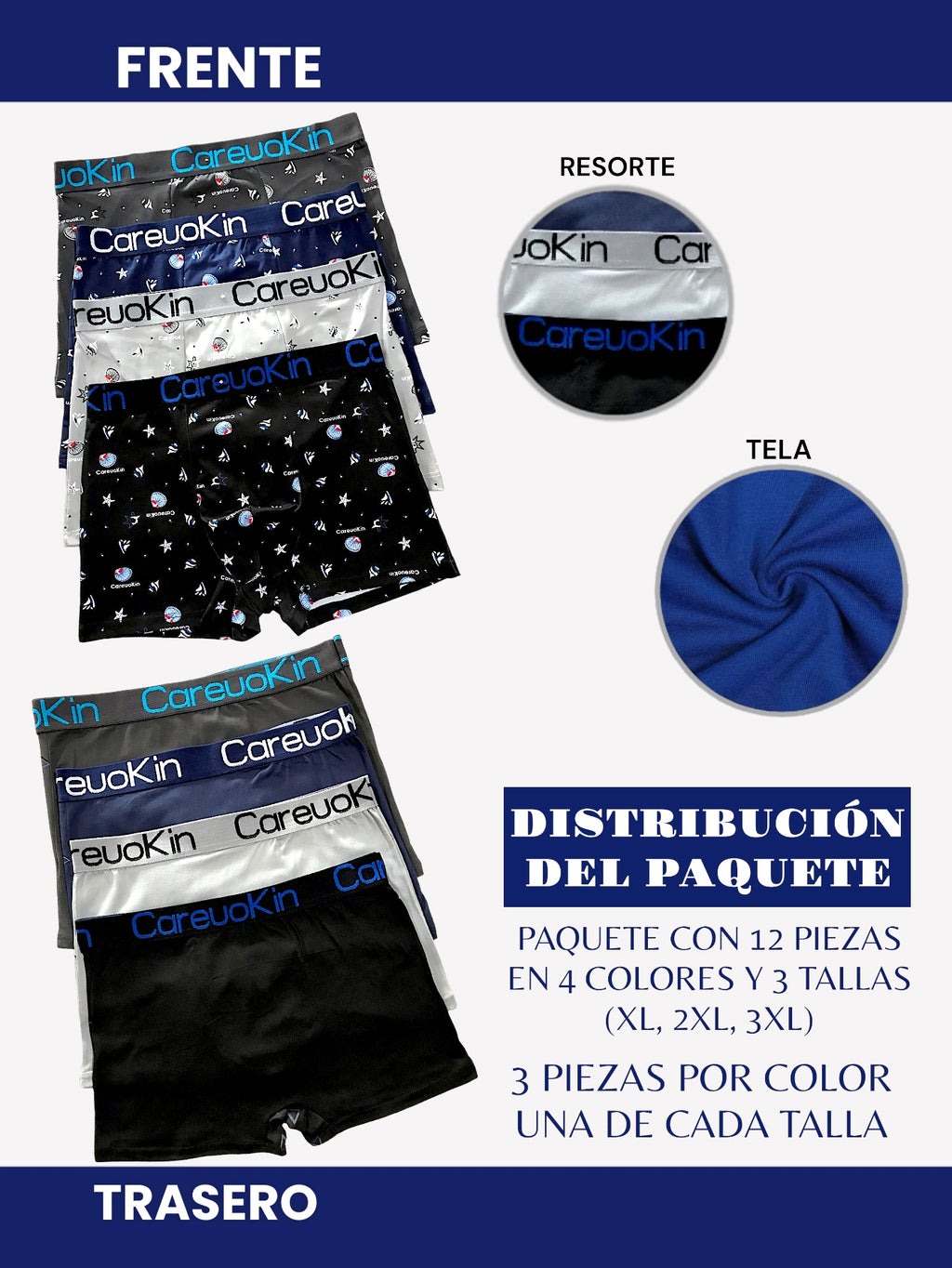 12 PIEZAS DE BOXER PARA CABALLERO TACTO ALGODON STRETCH, CÓMODO, SUAVE, PERFECTO SOPORTE Y CONFORT