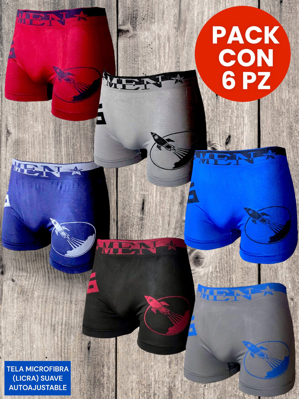 6 PIEZAS DE BOXER DE MICROFIBRA CÓMODO SUAVE Y GRAN ELASTICIDAD (EL ESTAMPADO PUEDE VARIAR )