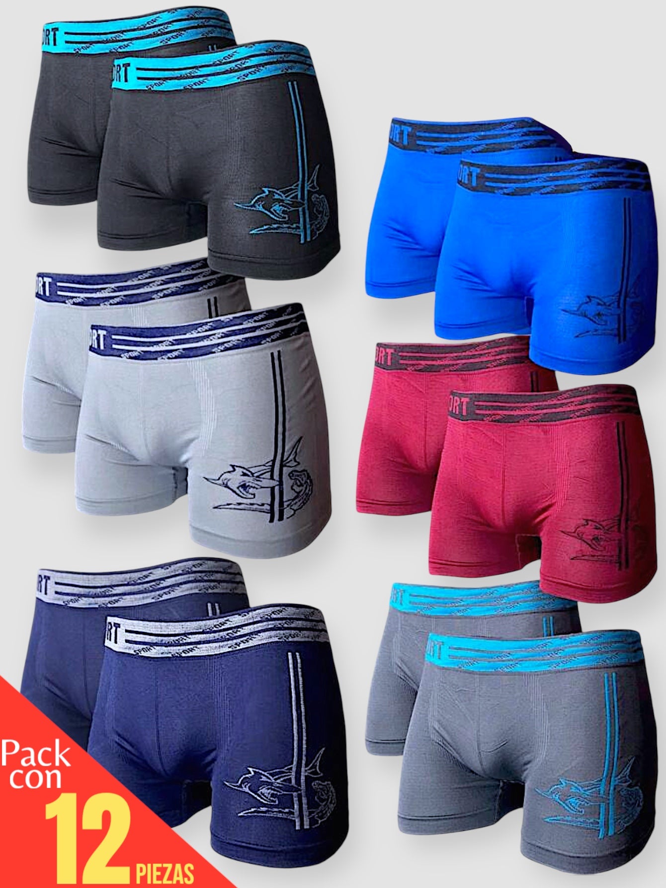 12 PIEZAS DE BOXER DE MICROFIBRA CÓMODO SUAVE Y GRAN ELASTICIDAD (EL ESTAMPADO PUEDE VARIAR )