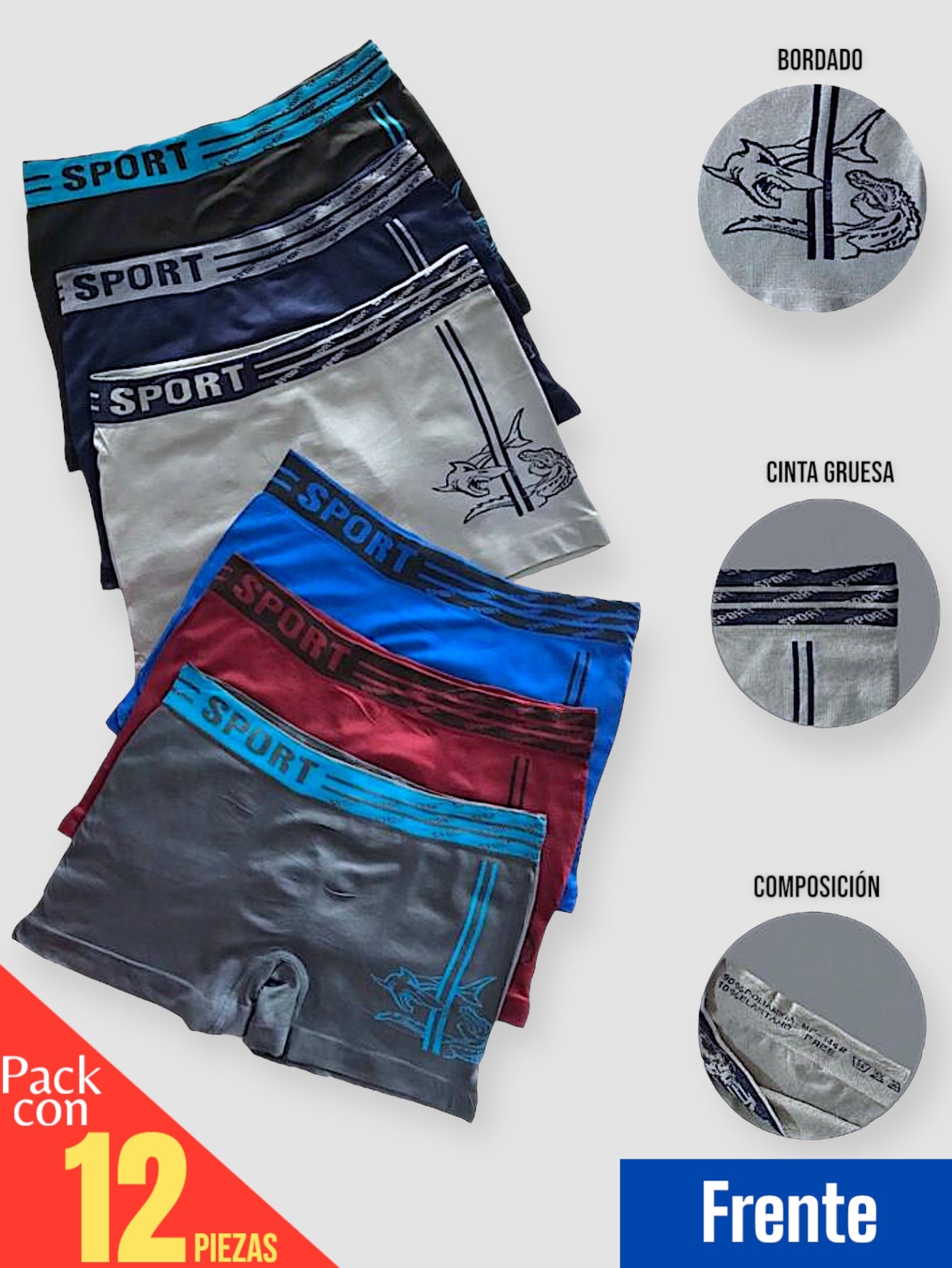 12 PIEZAS DE BOXER DE MICROFIBRA CÓMODO SUAVE Y GRAN ELASTICIDAD (EL ESTAMPADO PUEDE VARIAR )