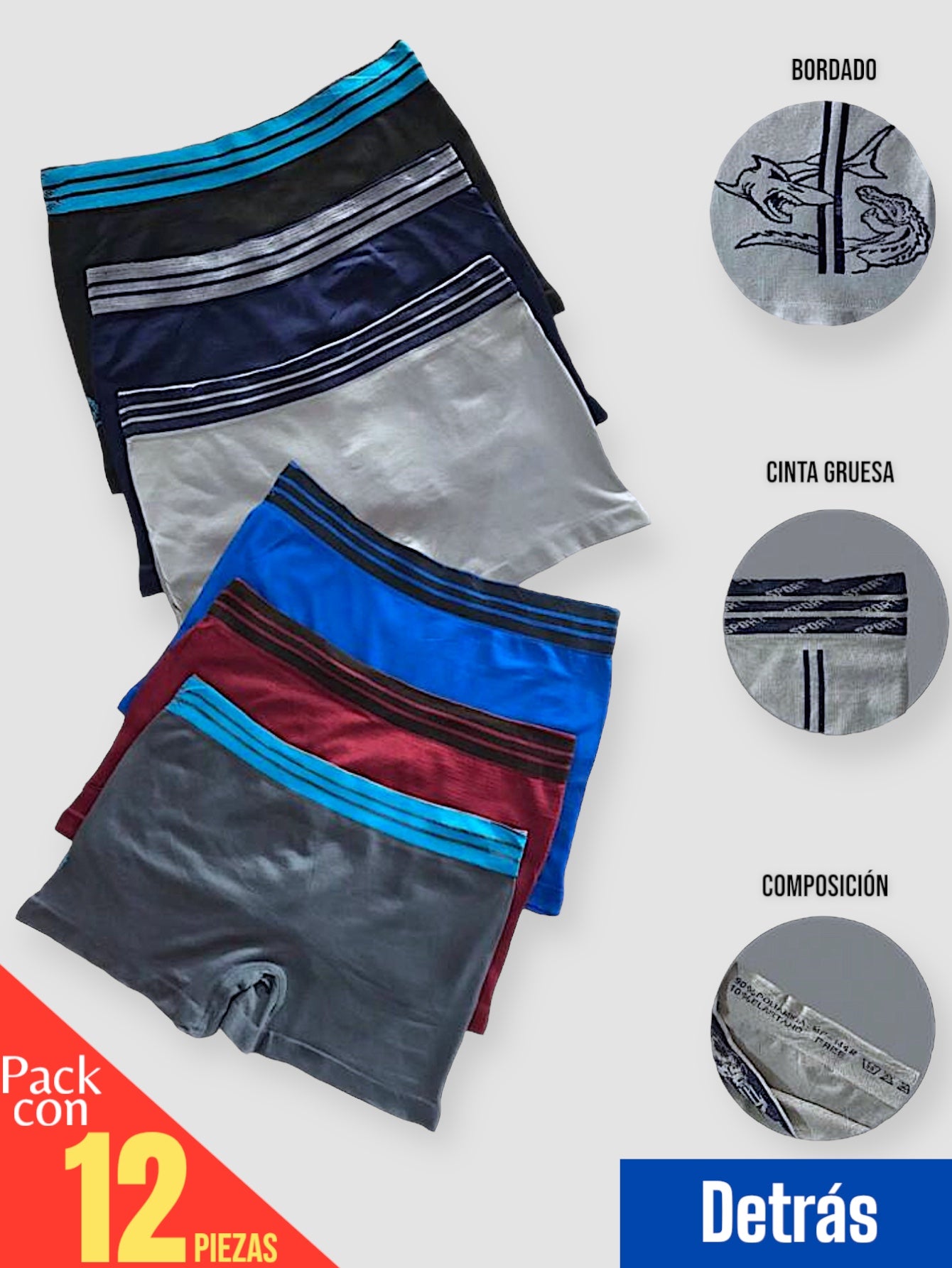 12 PIEZAS DE BOXER DE MICROFIBRA CÓMODO SUAVE Y GRAN ELASTICIDAD (EL ESTAMPADO PUEDE VARIAR )
