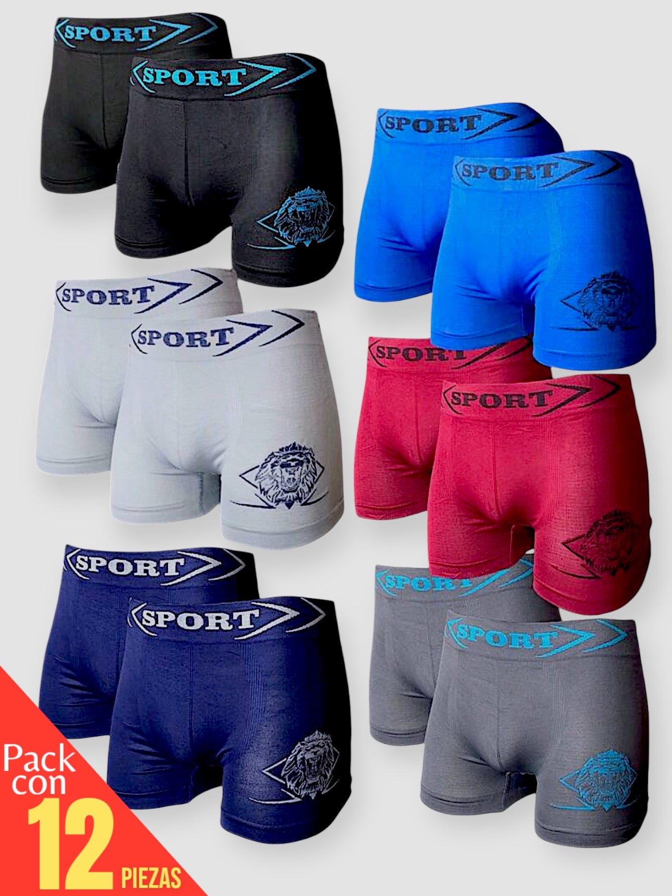 12 PIEZAS DE BOXER DE MICROFIBRA CÓMODO SUAVE Y GRAN ELASTICIDAD (EL ESTAMPADO PUEDE VARIAR )