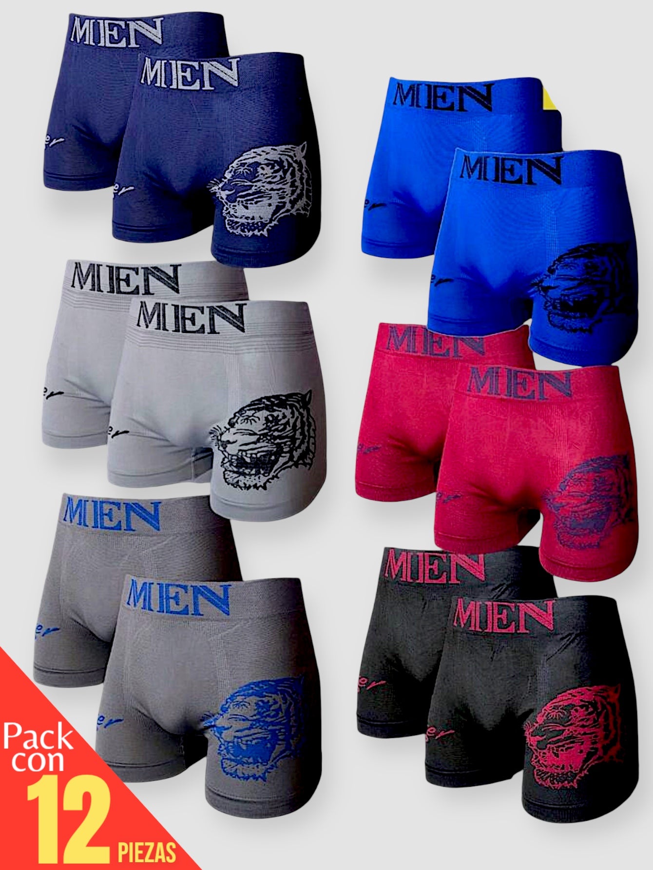 12 PIEZAS DE BOXER DE MICROFIBRA CÓMODO SUAVE Y GRAN ELASTICIDAD (EL ESTAMPADO PUEDE VARIAR )