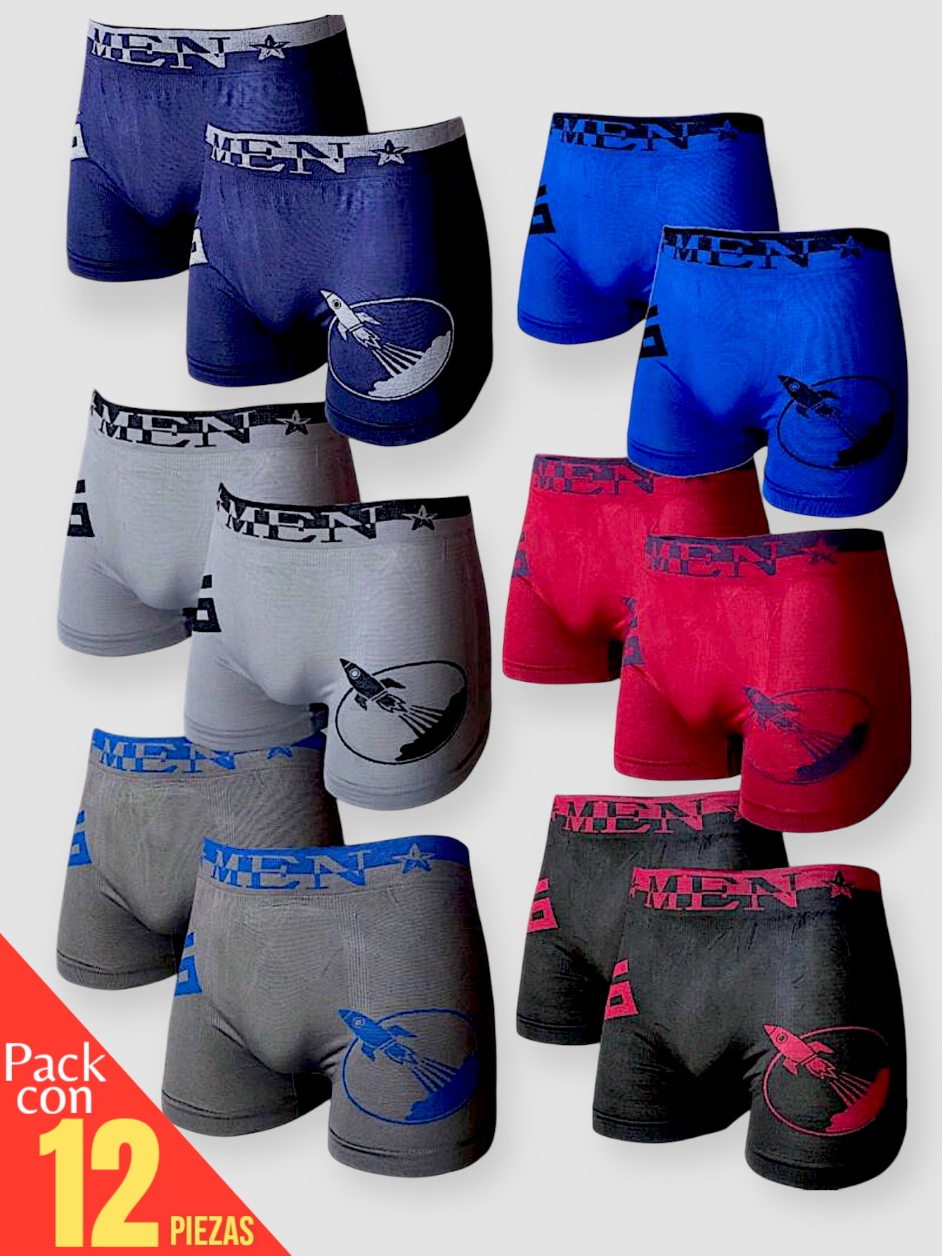 12 PIEZAS DE BOXER DE MICROFIBRA CÓMODO SUAVE Y GRAN ELASTICIDAD (EL ESTAMPADO PUEDE VARIAR )
