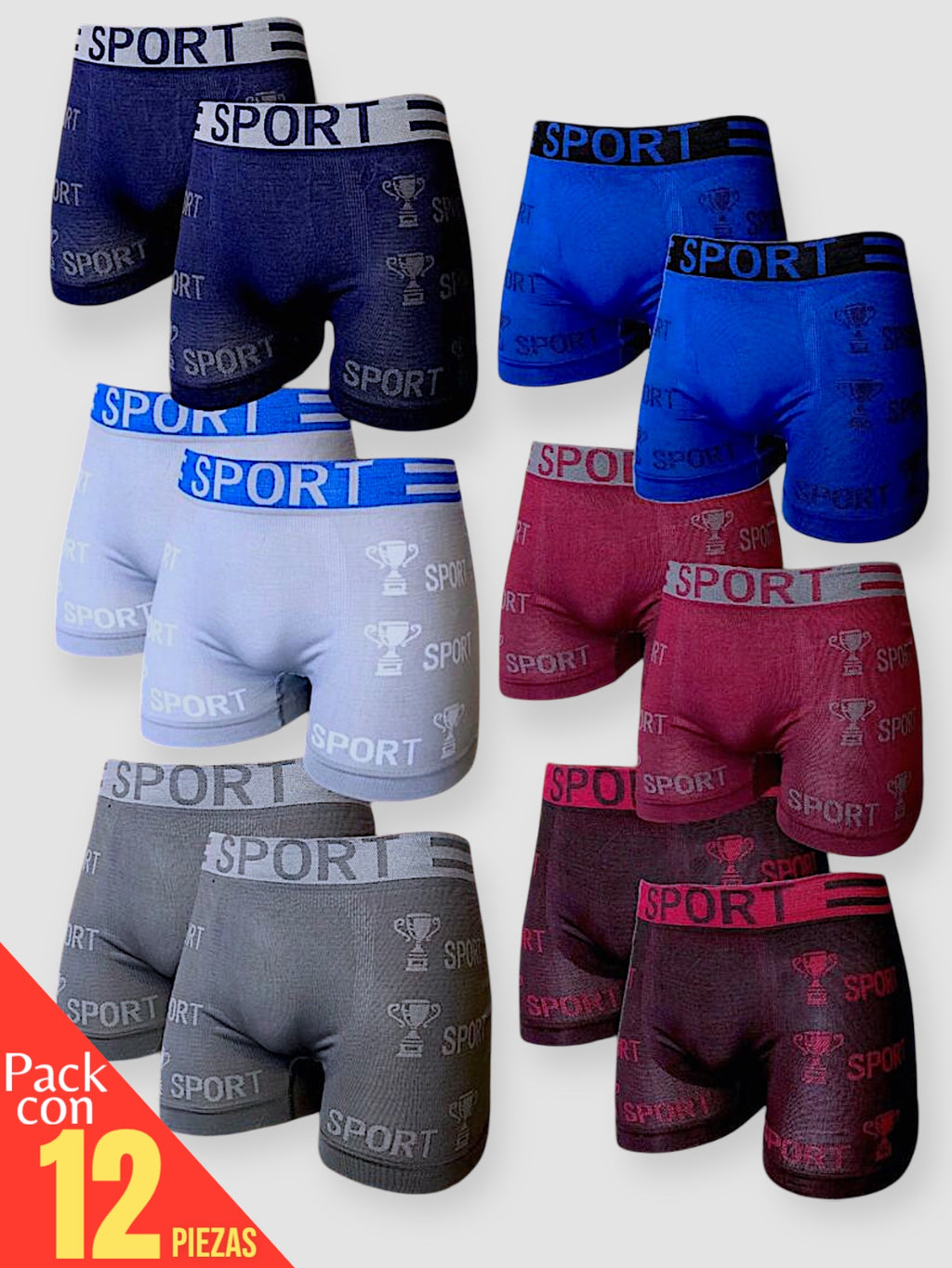 12 PIEZAS DE BOXER DE MICROFIBRA CÓMODO SUAVE Y GRAN ELASTICIDAD (EL ESTAMPADO PUEDE VARIAR )