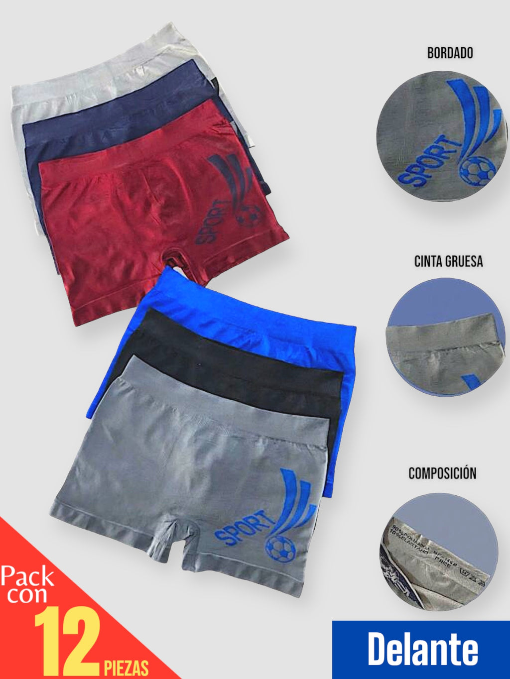12 PIEZAS DE BOXER DE MICROFIBRA CÓMODO SUAVE Y GRAN ELASTICIDAD (EL ESTAMPADO PUEDE VARIAR )