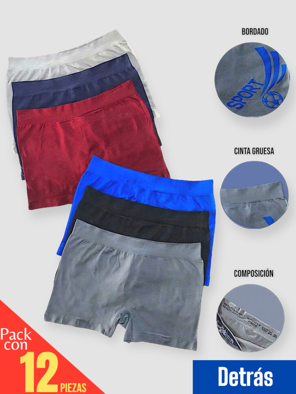 12 PIEZAS DE BOXER DE MICROFIBRA CÓMODO SUAVE Y GRAN ELASTICIDAD (EL ESTAMPADO PUEDE VARIAR )