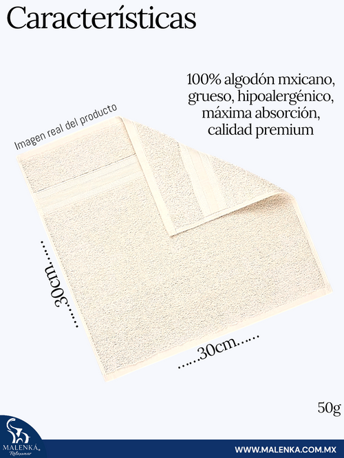 5 PIEZAS TOALLA FACIAL ROYAL 30x30cm 100% ALGODON MEXICANO