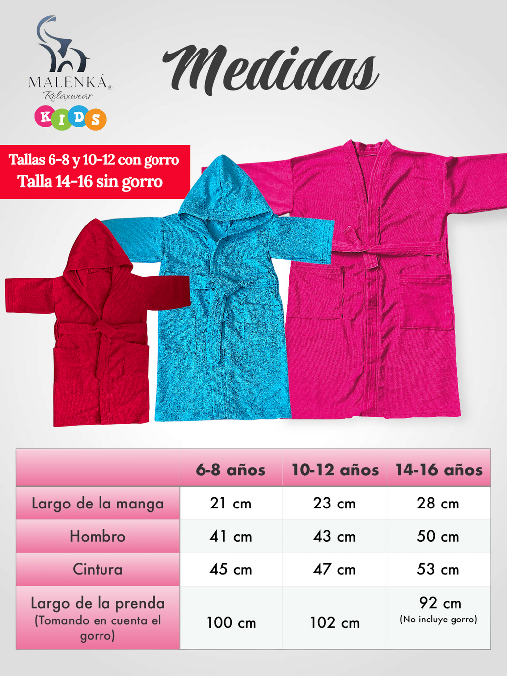 BATA DE BAÑO INFANTIL Y JUVENIL CON BOLSILLOS Y CINTA AJUSTABLE