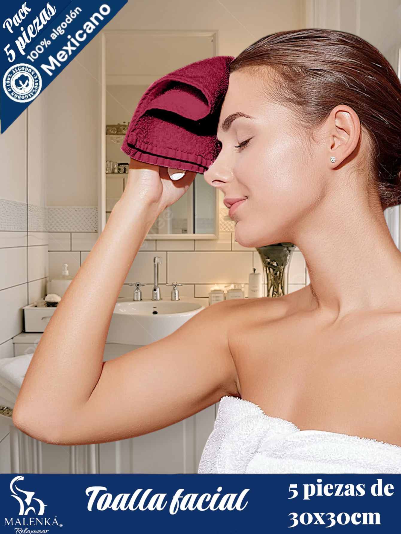 5 PIEZAS TOALLA FACIAL ROYAL 30X30cm 100% ALGODON MEXICANO