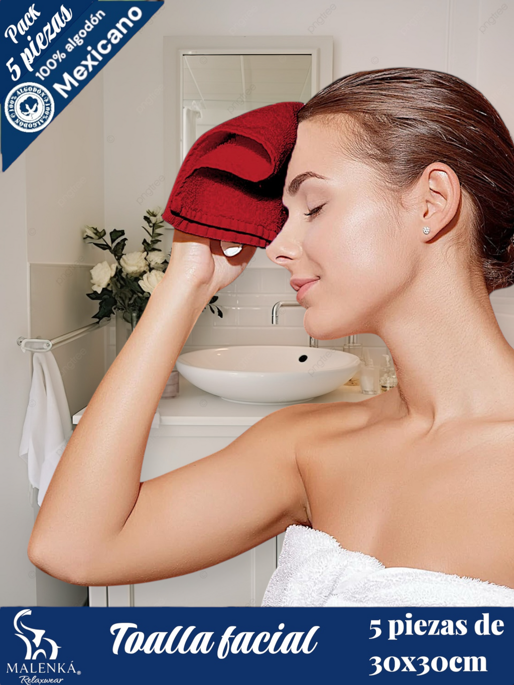 5 PIEZAS TOALLA FACIAL ROYAL 30X30CM 100% ALGODON MEXICANO