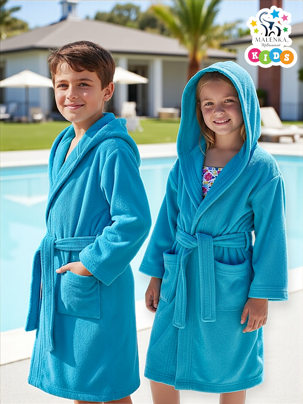 BATA DE BAÑO INFANTIL Y JUVENIL CON BOLSILLOS Y CINTA AJUSTABLE