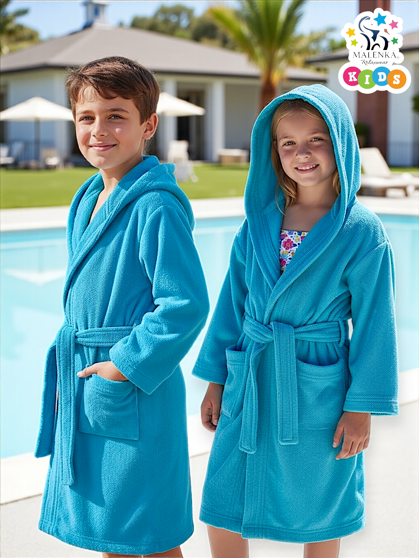 BATA DE BAÑO INFANTIL Y JUVENIL CON BOLSILLOS Y CINTA AJUSTABLE