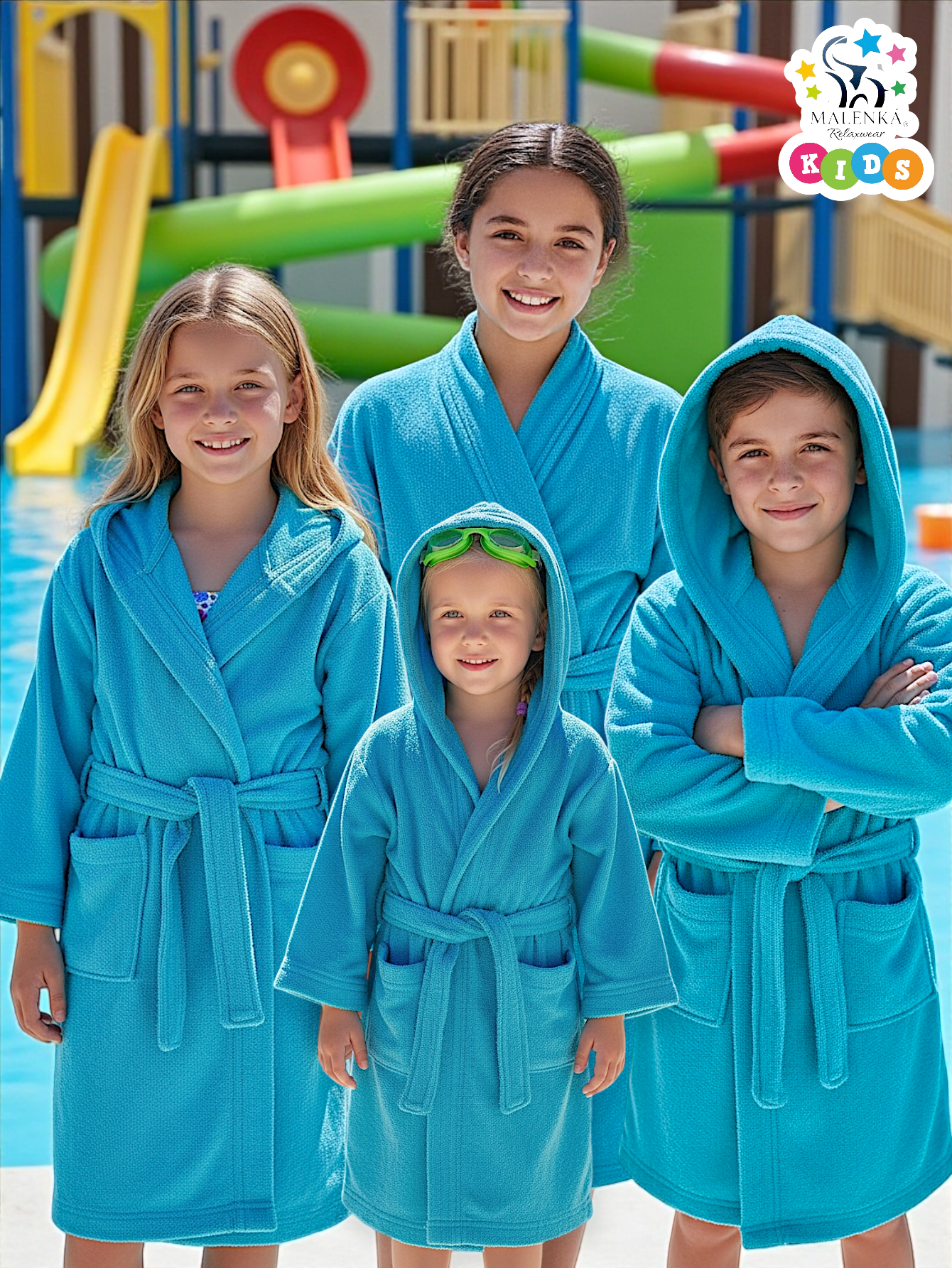 BATA DE BAÑO INFANTIL Y JUVENIL CON BOLSILLOS Y CINTA AJUSTABLE