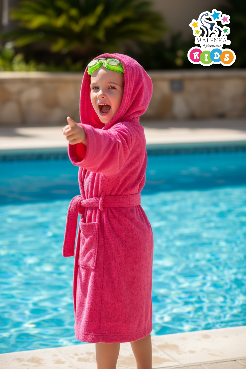 BATA DE BAÑO INFANTIL Y JUVENIL CON BOLSILLOS Y CINTA AJUSTABLE