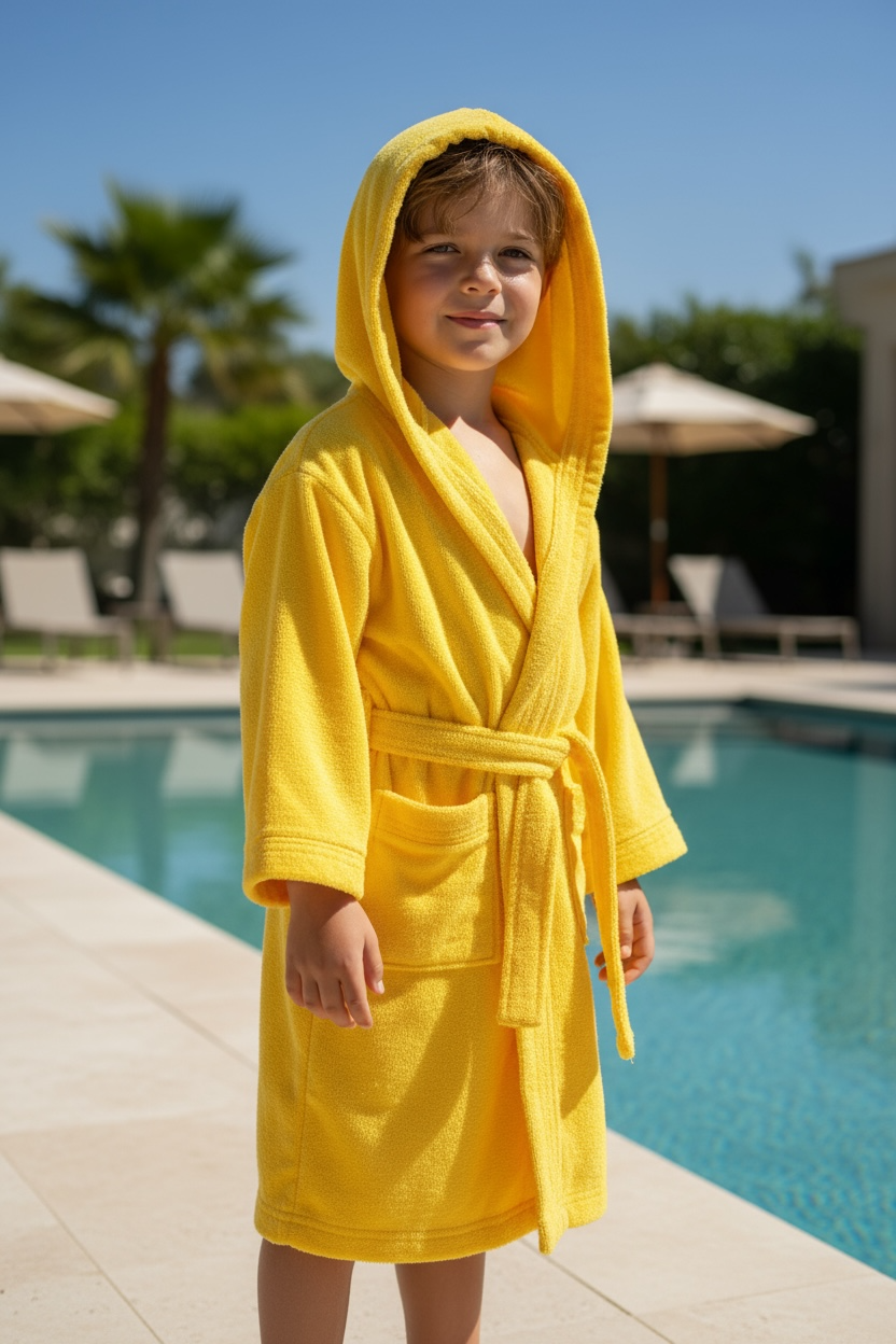 BATA DE BAÑO INFANTIL Y JUVENIL CON BOLSILLOS Y CINTA AJUSTABLE