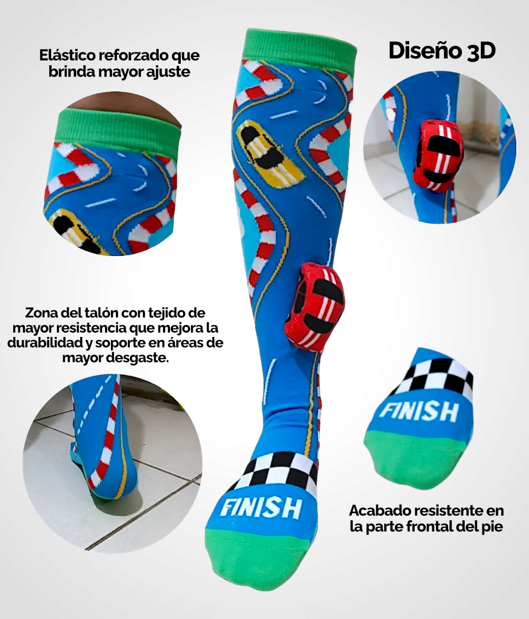 1 PAR DE CALCETA LOCA 3D CARRITOS PREMIUM TALLA:15-30mexico ideal para niños y adultos