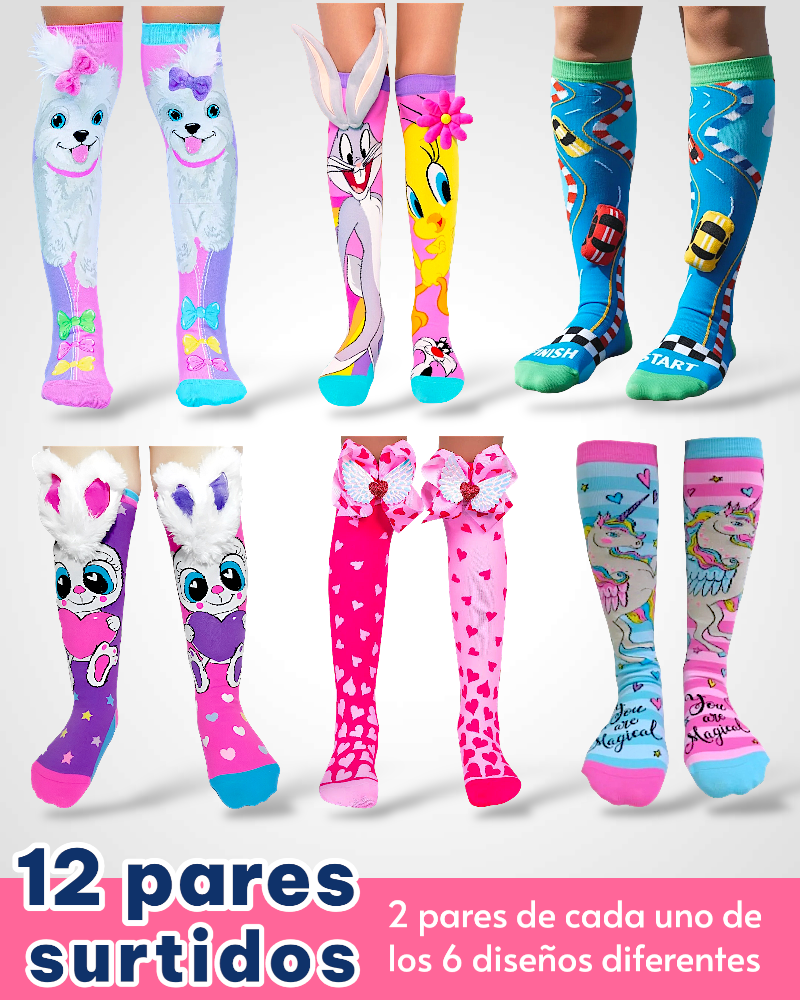 12 PARES DE  CALCETA LOCA PREMIUM TALLA:15-35cm ideal para niños y adultos (2 pares por diseño)