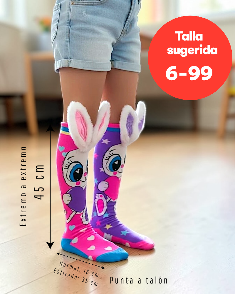 12 PARES DE CALCETA LOCA 3D PREMIUM CONEJO UNITALLA PARA PIES QUE MIDAN DESDE 15CM HASTA 33CM