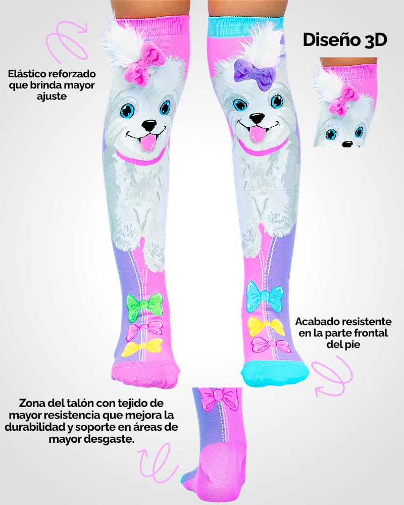 12 PARES DE CALCETA LOCA 3D PREMIUM PERRITO BLANCO UNITALLA PARA PIES QUE MIDAN DESDE 15CM HASTA 33CM