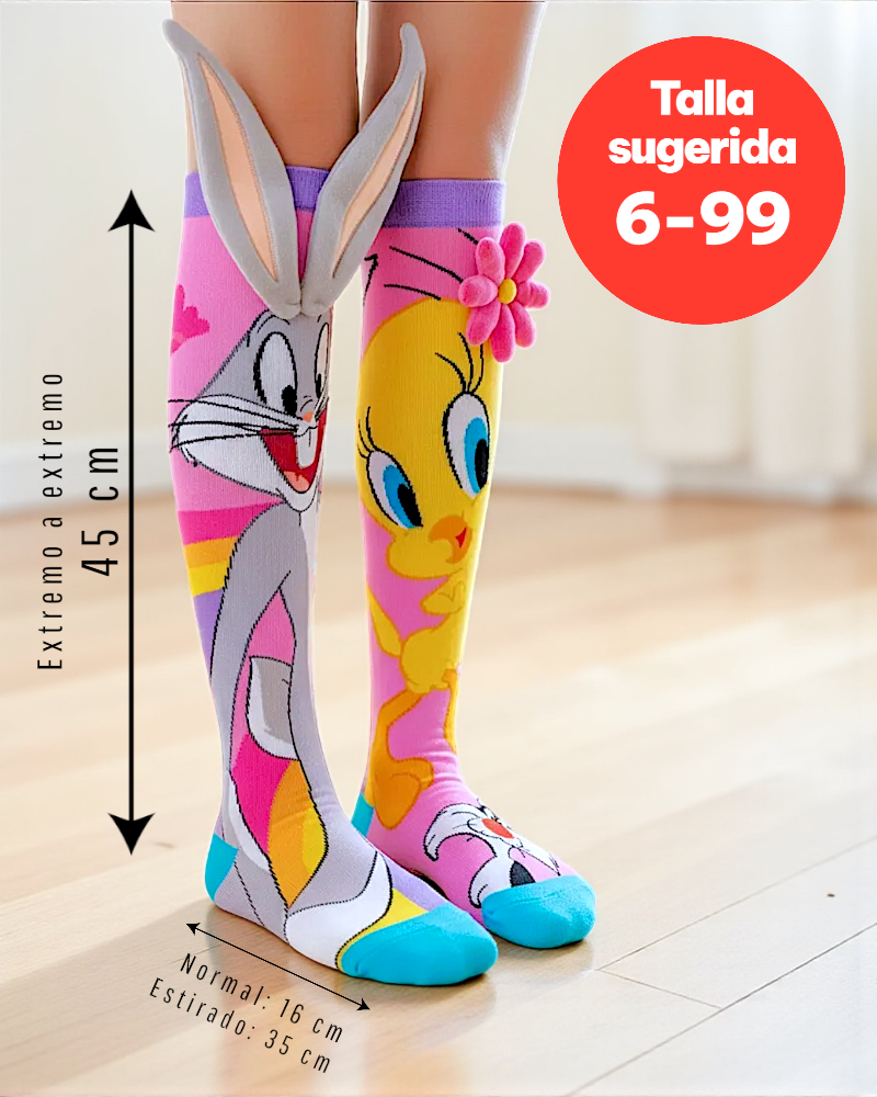 12 PARES DE CALCETA LOCA 3D PREMIUM piolin/bugsbunny UNITALLA PARA PIES QUE MIDAN DESDE 15CM HASTA 33CM