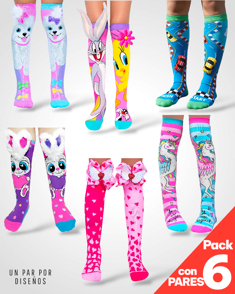 6 PARES DE CALCETA LOCA PREMIUM TALLA:15-35cm ideal para niños y adultos (1 par por diseño)