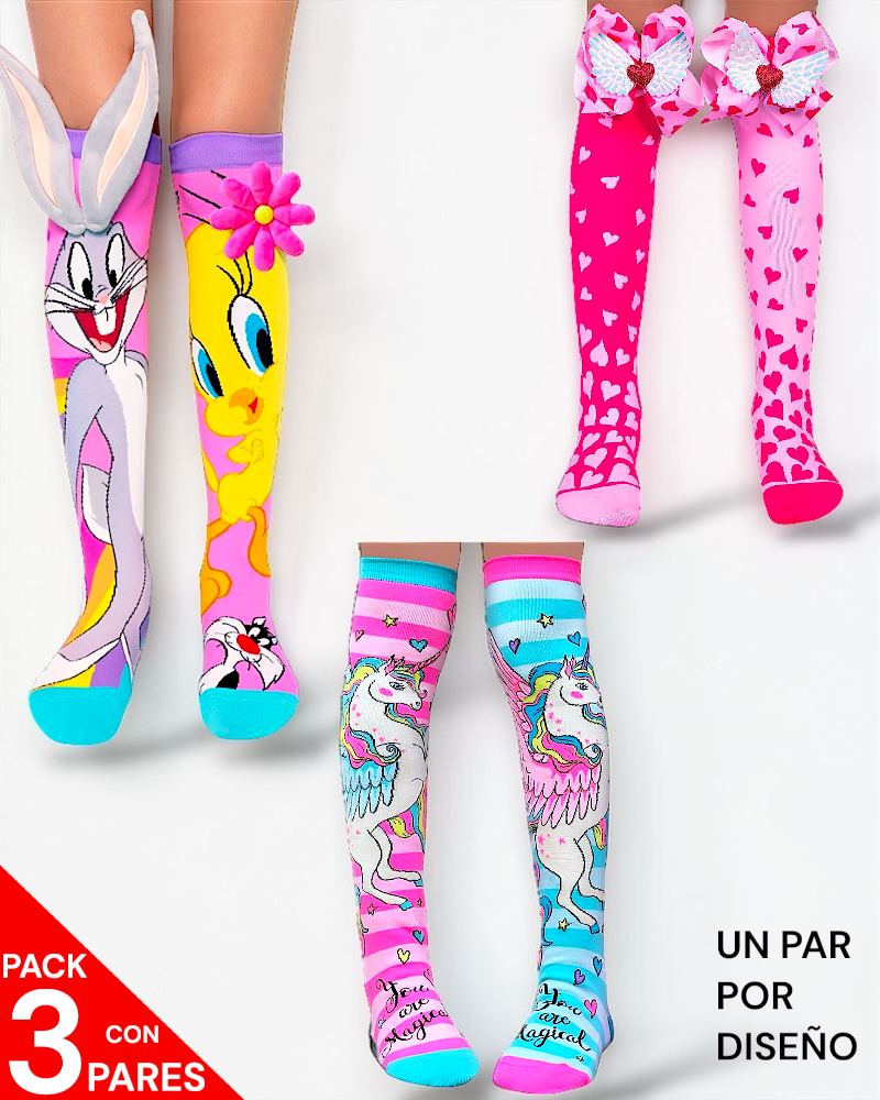 3 PARES DE CALCETA LOCA PREMIUM TALLA:15-35cm ideal para niños y adultos (1 par por diseño)