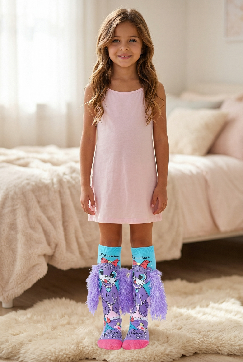 12 PARES DE CALCETA LOCA TALLA 1 A 5 AÑOS (13 a 20cm) un solo diseño PERRITO OREJAS MORADAS