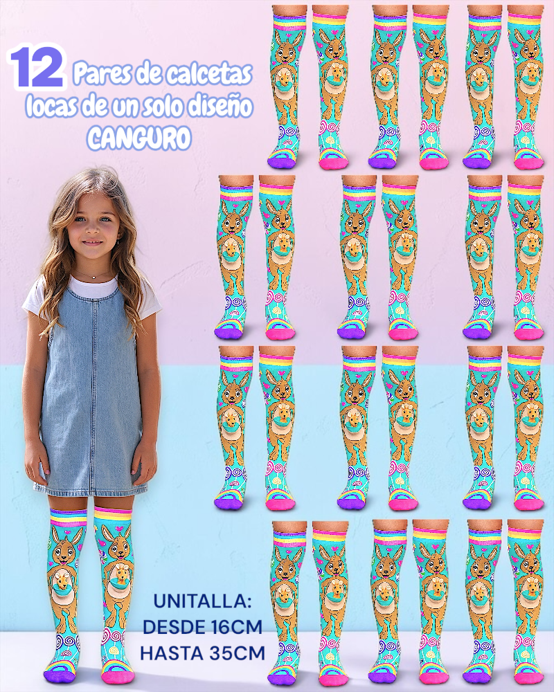 12 PARES DE CALCETA LOCA TALLA 1 A 5 AÑOS (13 a 20cm) un solo diseño KANGURO