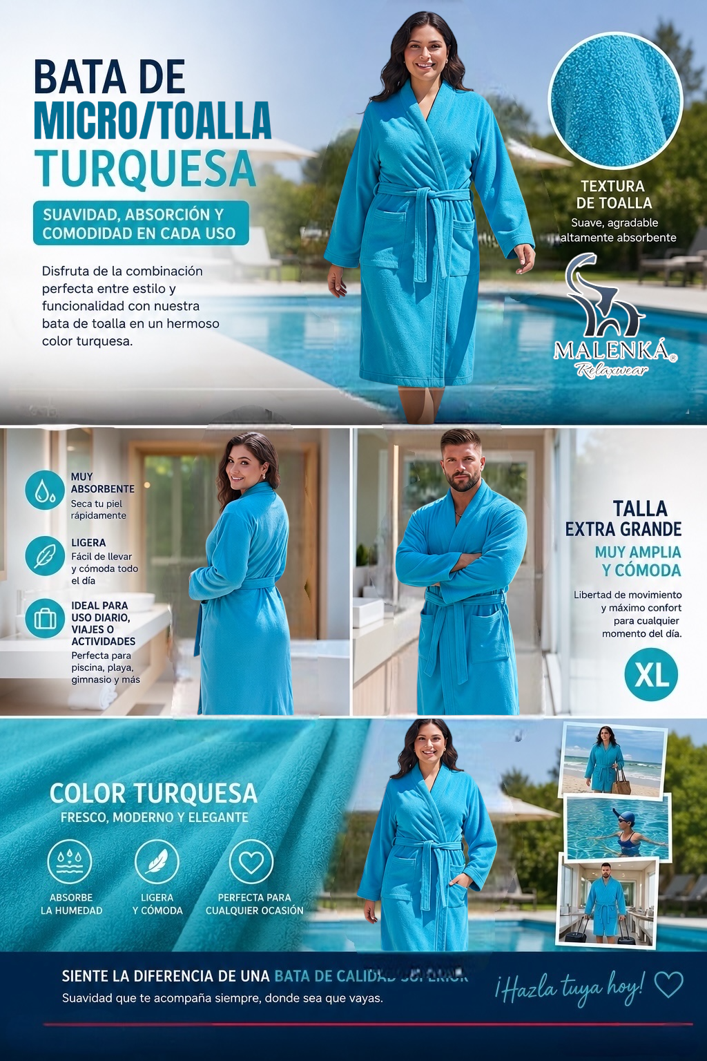 BATA DE BAÑO EXTRA GRANDE UNISEX ABSORBENTE BASIC