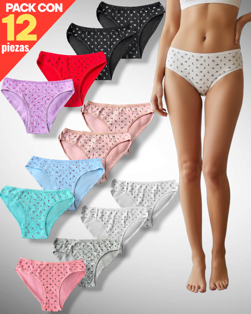 12 piezas Panties de algodón incluye 3 tallas CH, M y G transpirables cómodas y stretch